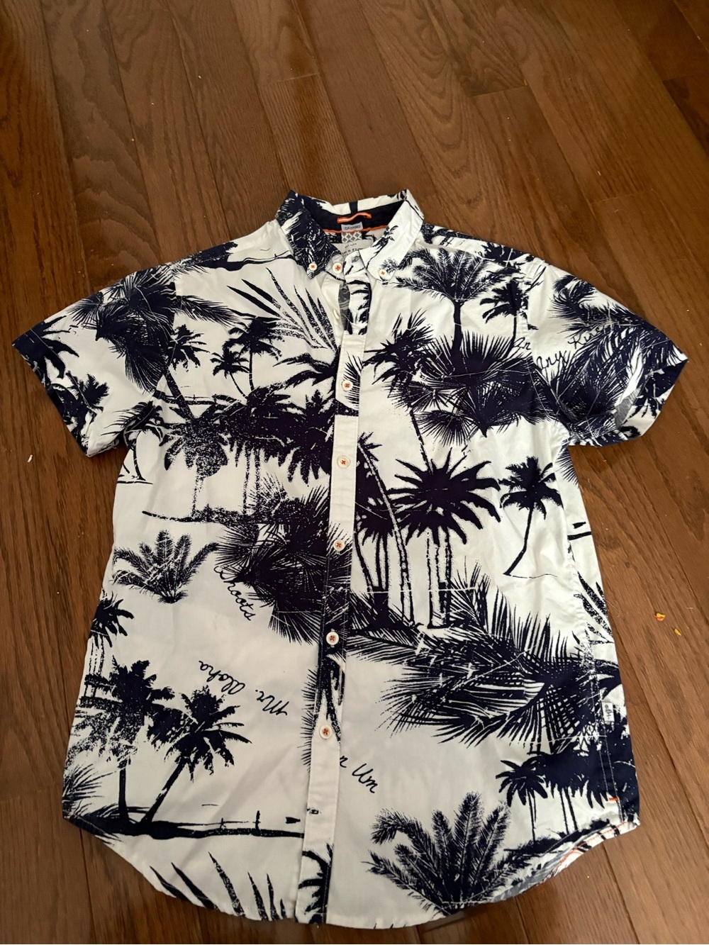 Men's Short Sleeve Palm Print Shirt - White & Navy